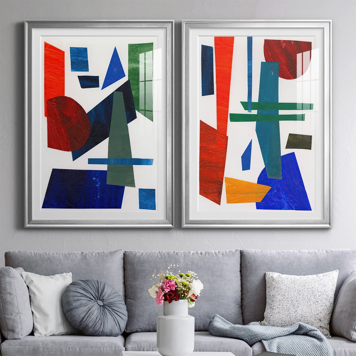 Wexford Home Colorful Shapes III Premium Framed Print, 18.5" x 24.5" - Ready to Hang, Silver (Set of 2)