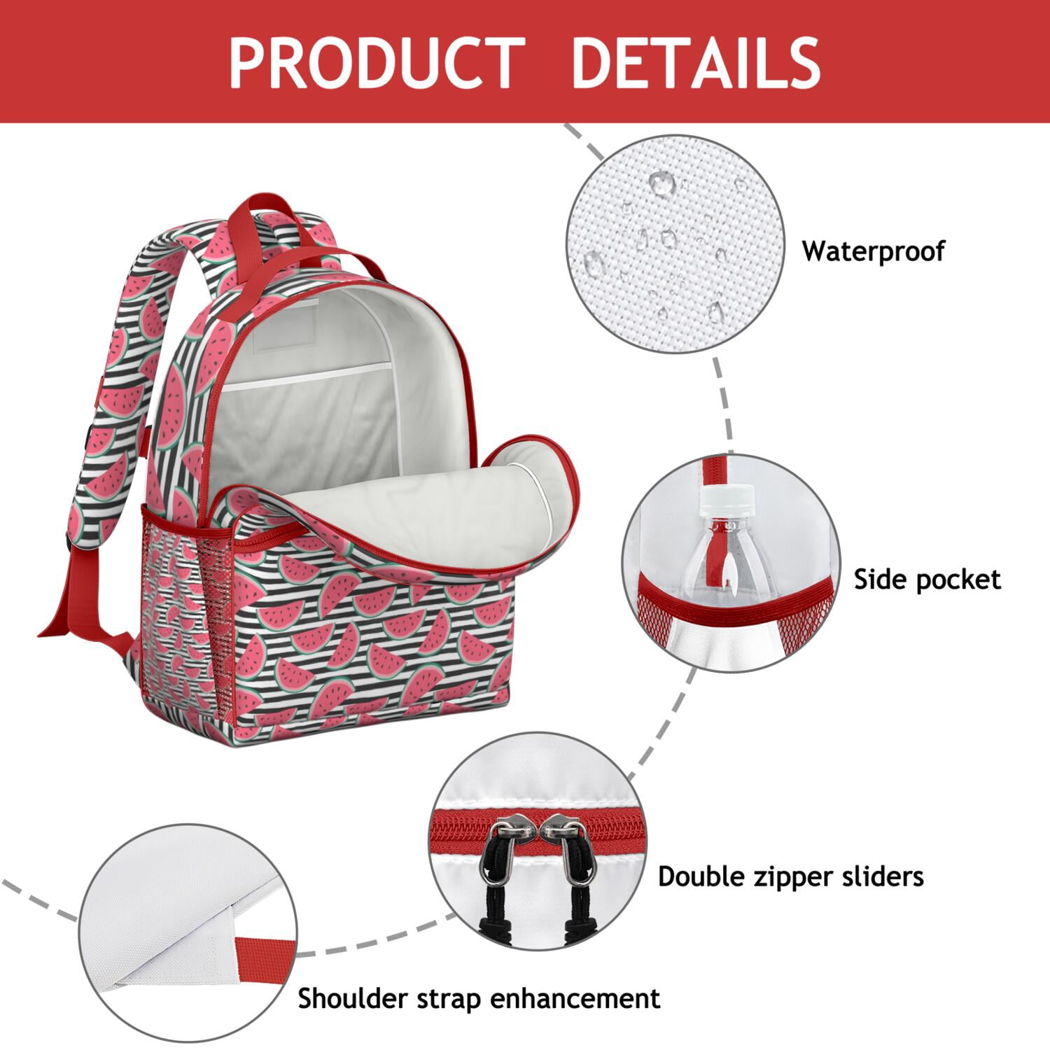 Cute Watermelon Pattern Backpack - Waterproof & Durable Book Bag with Chest Strap for Summer Beach & Travel
