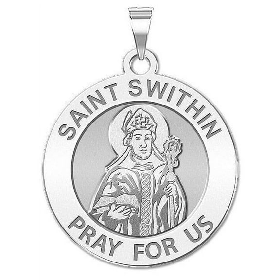 PicturesOnGold.com Saint Swithin Religious Medal Unisex Adult - 3/4 inch Size of a Nickel -Sterling Silver