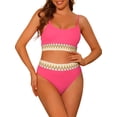 thumbnail image 1 of Conjuntos de bikini de dos piezas de talle alto con canalé para mujer, traje de baño con tirantes ajustables, color rosa rojo, talla X-Large, 1 of 5