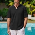 thumbnail image 2 of LMOIPLI Mens Casual Shirt Summer Breathable Short Sleeve Vacation Button Beach Knit Stretchy Solid Golf Shirts Black XXL, 2 of 5
