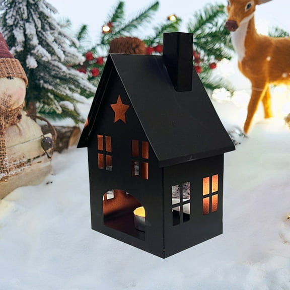 OEFNTAC Decorations Hollow Out Small House Candle Ornament Crafts Iron Desktop Candle Holder Decorative Lantern 7.87x4.33in Christmas Decorations