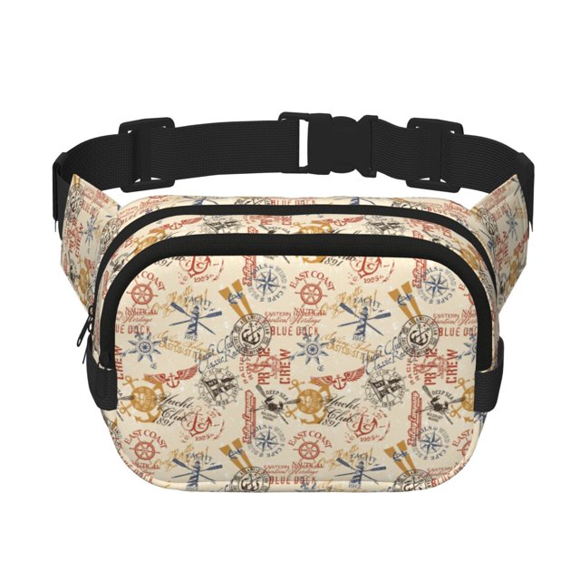 Fotbe Vintage Nautical Cangurera Cuadrada con Estampado de Doble Capa, Bolsa de Cintura Ajustable Mini para Hombres y Mujeres