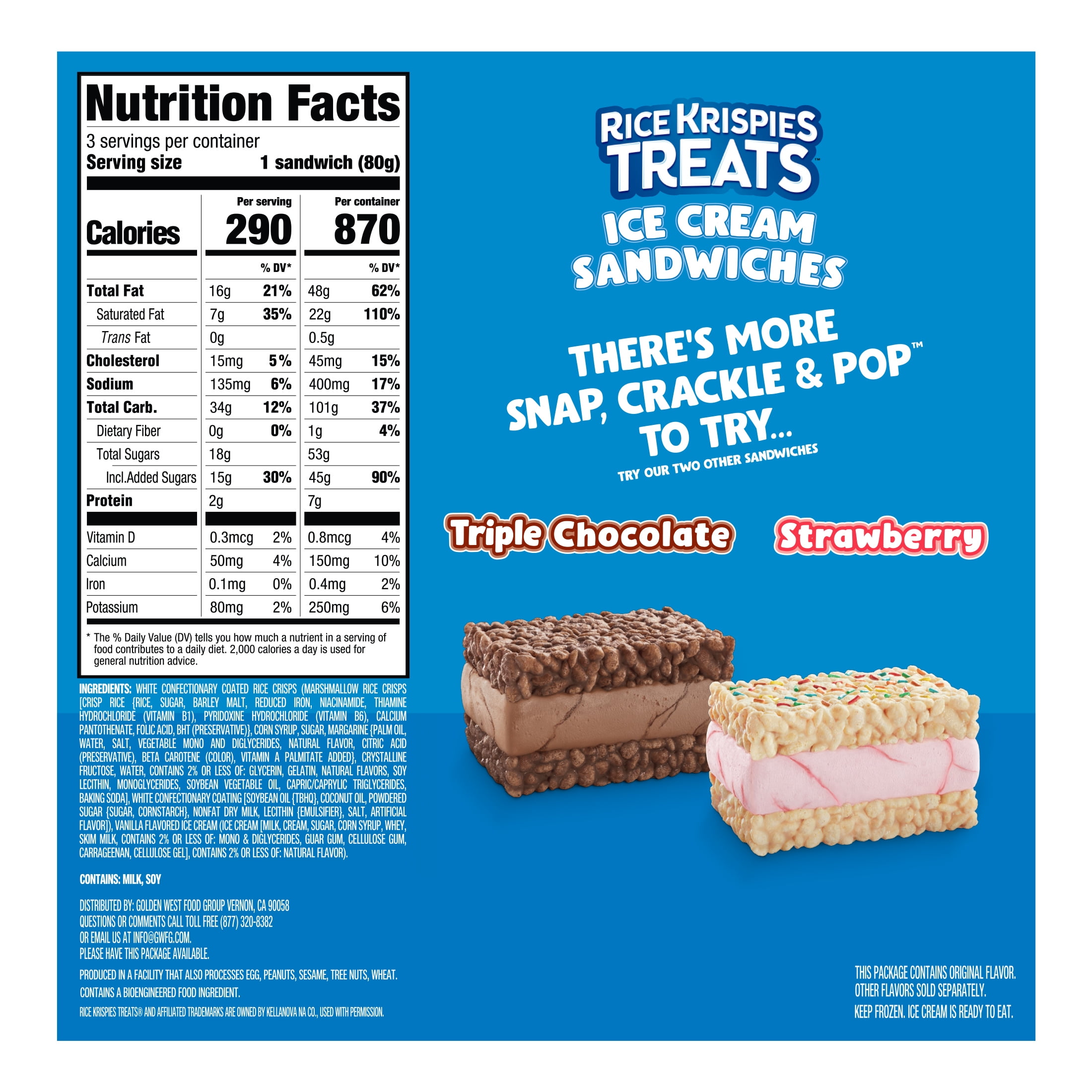 Rice Krispies Treats Original Ice Cream Sandwiches, 4 fl oz, 3 pack (Frozen)