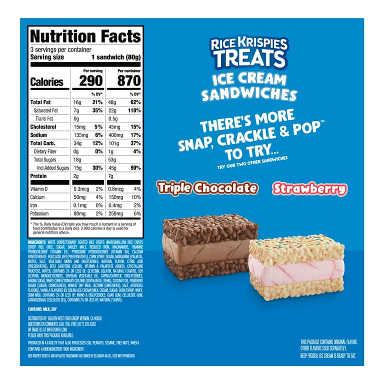 Rice Krispies Treats Original Ice Cream Sandwiches, 4 fl oz., 3 Pack (Frozen)