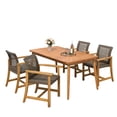 thumbnail image 3 of Christopher Knight Home 5-Piece Patio Dining Set, 63" Slatted Wood Table with 4 PE Rattan Chairs, Teak+Mocha, 3 of 13
