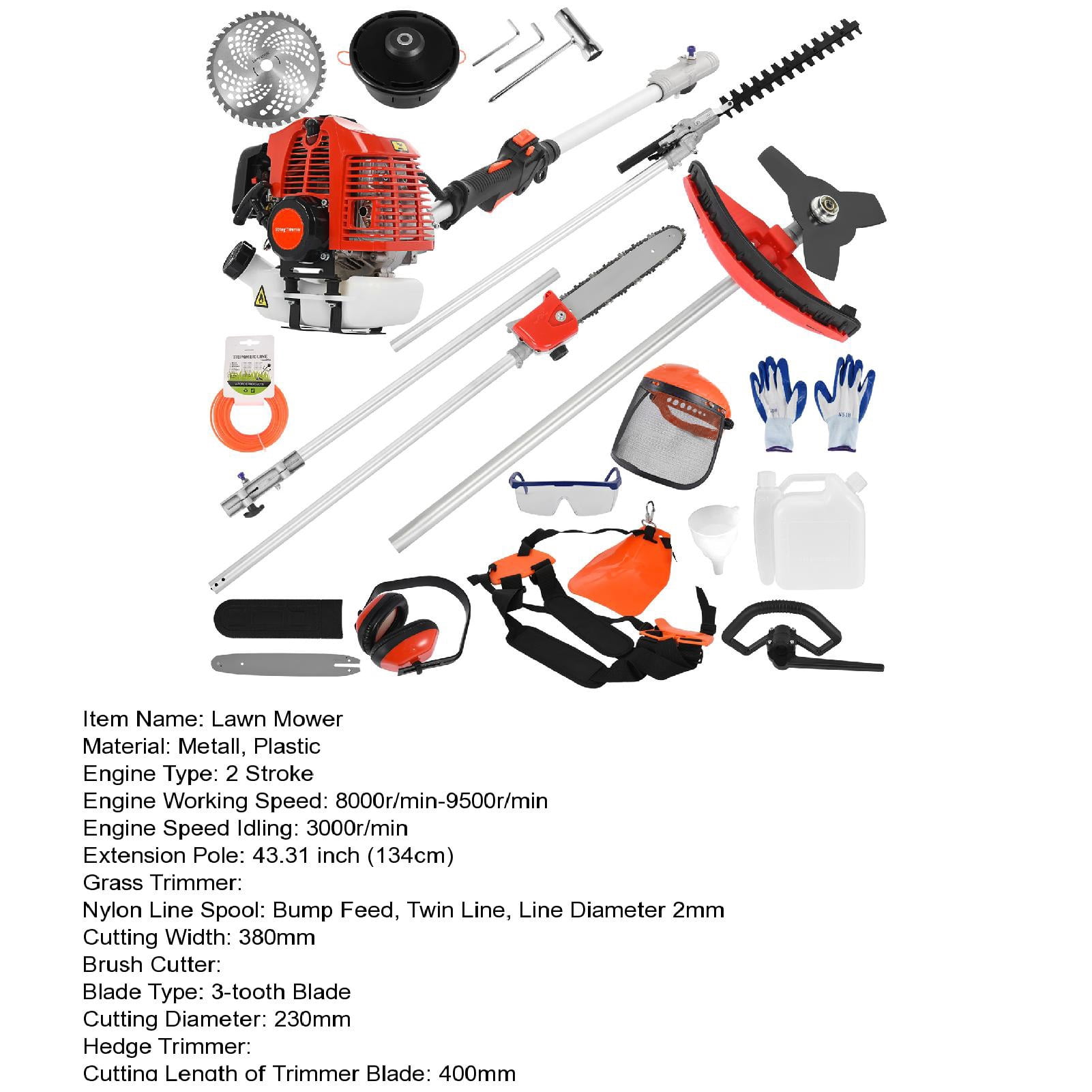 WETS 5 in 1 String Trimmer Chainsaw Handheld Hedge Pruner Cordless 2-Stroke Gasoline Edger Lawn Mower 52cc Gas Weed Wacker Weed Eater Grass Trimmer Brush Cutter