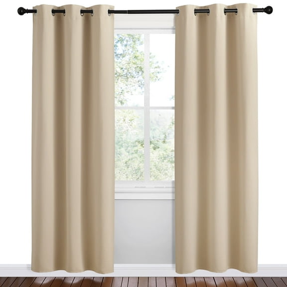 NICETOWN Beige Blackout Curtains Set of 2, W42 x L78 - Beige Blackout Curtains 78 inches Long for French Door