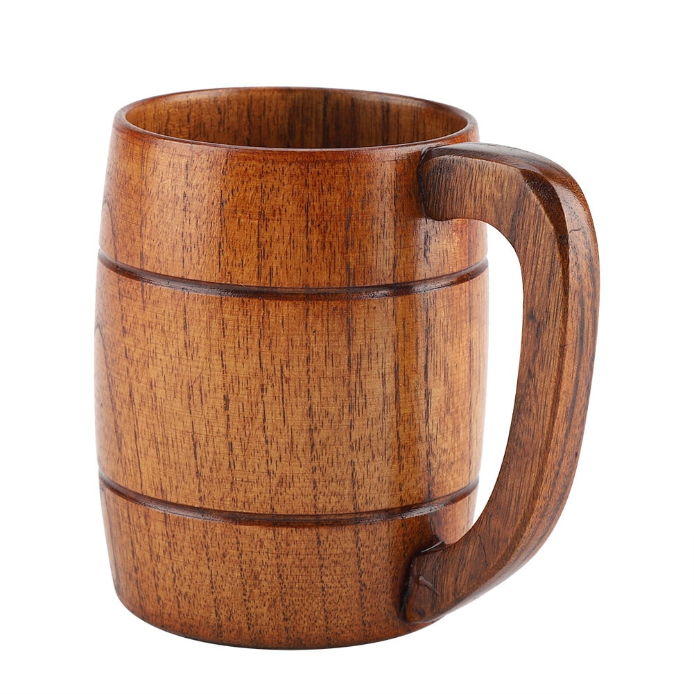 Natural Wooden Beer Cup Retro Big Capacity Tea Water Classic Wood Drinking Mug with Handle Nikou Beer Cup 