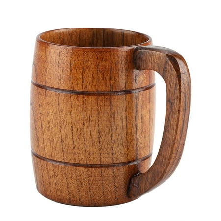 Tebru Natural Wooden Beer Cup Retro Big Capacity Tea Water Classic Wood Drinking Mug with Handle, Wooden Beer Cup,Wooden Beer