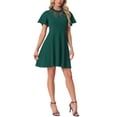 thumbnail image 2 of INSPIRE CHIC Women's Dress Floral Lace Mesh Flutter Sleeve Hight Neck Casual Midi Dress S Dark Green, 2 of 5