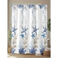 thumbnail image 4 of Blue Coastal Starfish Shower Curtain, Vintage Coral Starfish Pattern Bathroom Decor Curtains Set with Hooks, Waterproof Fabric Home Accessories， Stall 36 X 72 Inch, 4 of 6