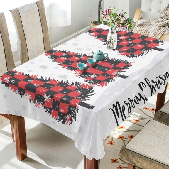 BZSMCE Square Tablecloth Red Black Plaid Christmas Trees Pattern Tableclothes