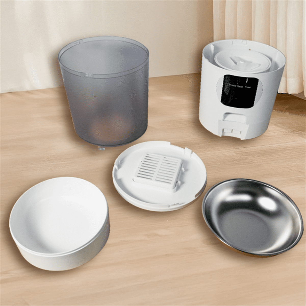 Automatic Cat Feeder 140° Wide Angle 6L Large Food Storage Container Detachable Easy Clean for Pet US Plug