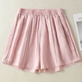thumbnail image 2 of Women's Linen Cotton Pants Elastic Waist Shorts with Pockets, Lightweight Casual Summer Shorts, Lounge Beach | VerBelle,Pink M, 2 of 7