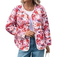 thumbnail image 2 of Warm Quilted Jackets for Women Long Sleeve Floral Print Button Down Jacket Coats with Pockets Coral Color XL, 2 of 9