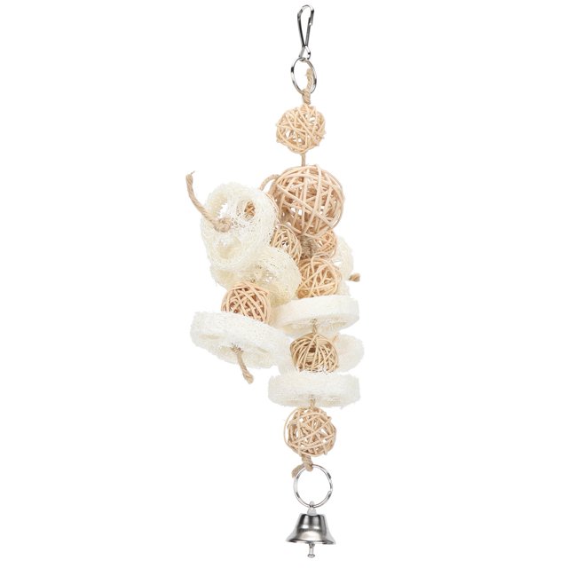 Juguete de lufa colgante para pájaros, juguete para masticar colgante, cadena de bolas de ratán para pájaros, juguete para masticar loros, calidad superior