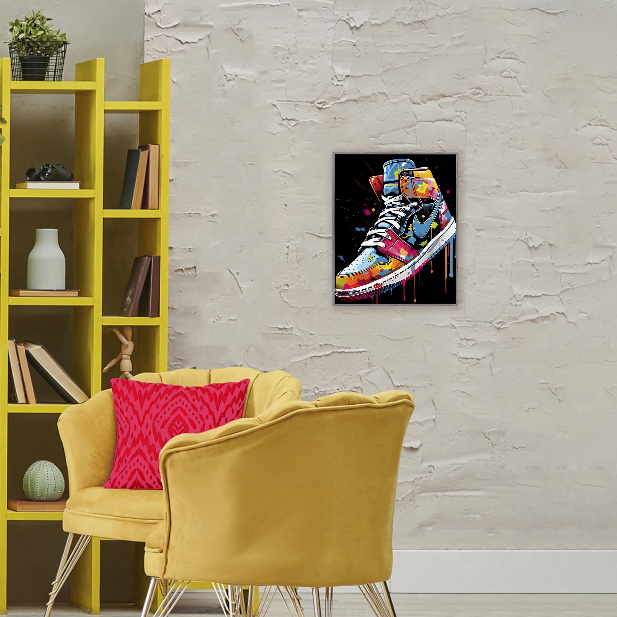 Stupell Industries Paint Drip High Top Sneakers Gray Framed Giclee Art, design by Creative Studio