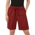 thumbnail image 4 of Cagogo Women Cargo Elastic Waist Bermuda Pants with Pockets Casual Loose Fit Vacation Beach Shorts Summer Travel Utility Trousers Relaxed Outdoor Wear, Wine XL, 4 of 6