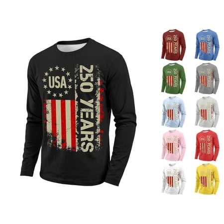 RTKFRFLM Boys Fourth of July Long Sleeve T-Shirt Patriotic USA Flag Letter Graphic Crewneck Autumn Base Layer Top