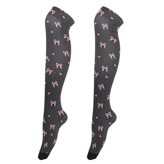 Pink Bow Polka Dots High Thigh Socks Over Knee Thin Tights Long Stocking for Women Leg Warmer