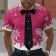 thumbnail image 1 of Blusa y camisa de manga corta con cuello vuelto para hombre, con botones y estampado navideño, informal, de manga corta y cuello vuelto., 1 of 3