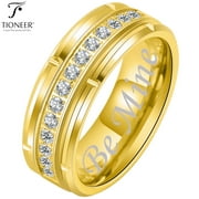 Tioneer Tungsten Wedding Band w/ 15 Cubic Zirconia in Silver Tioneer Black Gold Tioneer 8mm Ring
