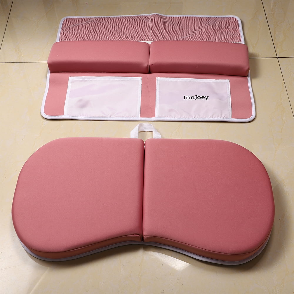 InnJoey Odor-Free Baby Bath Kneeler and Elbow Rest Pad Set, 1.6'' Thick Quickly Dry, Bathtub Kneeler Pad with Baby Toys & Bath Accessories Storage, Bath Kneeling Pad and Elbow Pad for Baby Tub （Pink）
