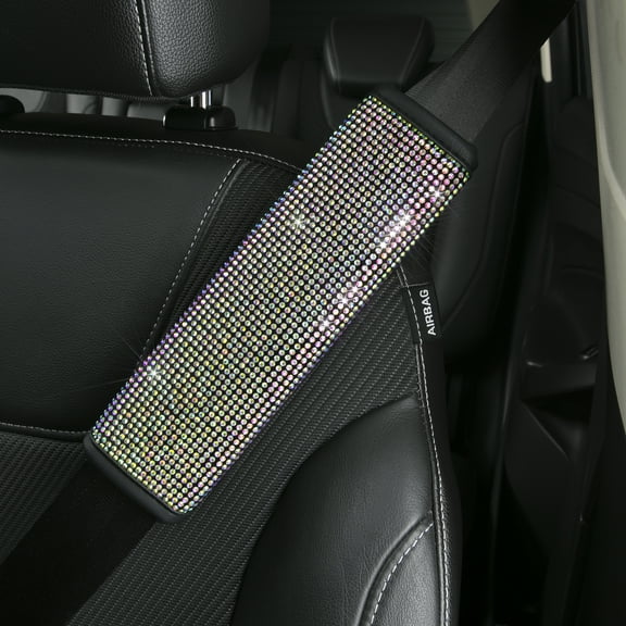Auto Drive Universal Fit Iridescent Crystal Seatbelt Cover, Fit For Car Truck SUV Airplane, Set of 1