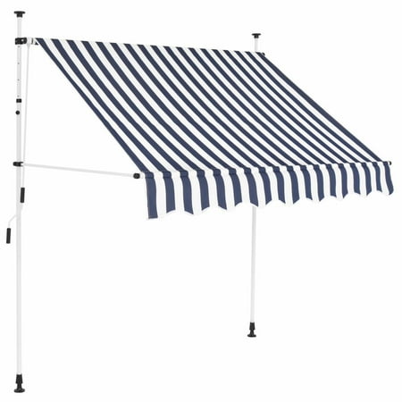 

OWSOO Manual Retractable Awning 59 Blue and White Stripes