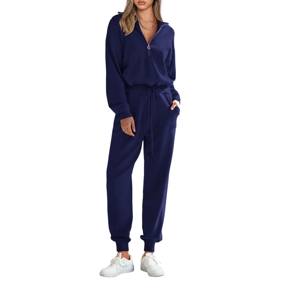 Conjunto de Chándal PRETTYGARDEN para Mujer 2 Piezas con Cremallera Azul Oscuro Talle S