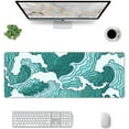 thumbnail image 2 of Japanese Green and White Wave Gaming Mouse Pad XL, Non Slip Rubber Base Mousepad, Stitched Edges Desk Pad, Extended Large Mice Pad,31.5 X 11.8 Inch, 2 of 6
