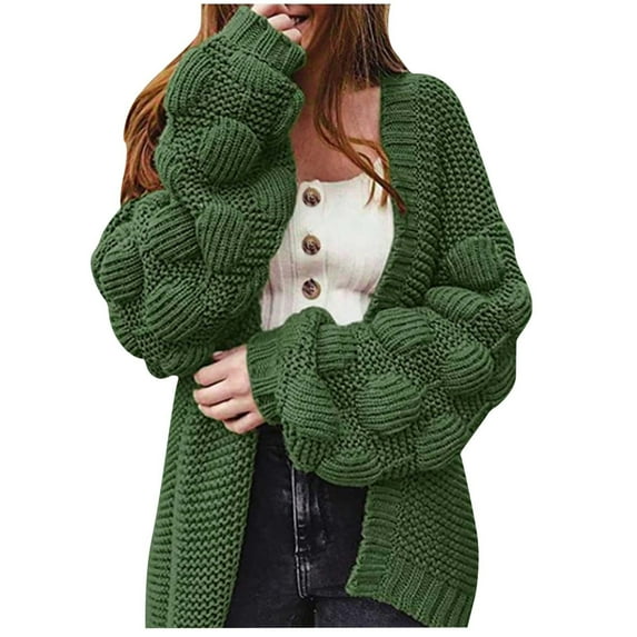 BVnarty Women's Plus Size Fashion Top Knitted Cardigan Solid Color Medium And Long Term Winetr Outwear Long Drop Shoulder Sleeve Warm Coat Army Green XXL