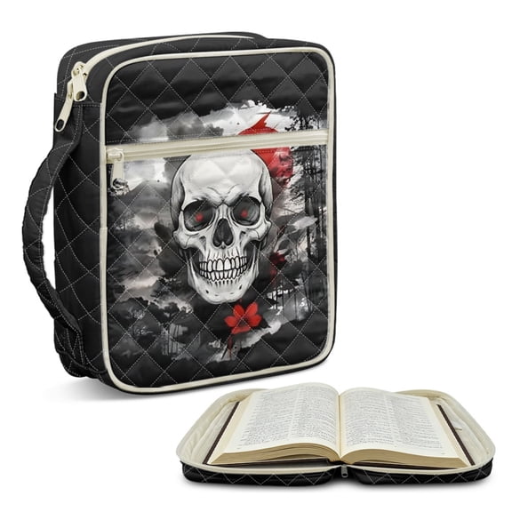 ZUXONGSY Skull Moon Flower Print Bible Case for Women Portable Bible Protector Large Handbag with Pen Slots Journal Case for Daily Use