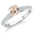 thumbnail image 2 of Gem Stone King 10K White Gold Peach Morganite and White Lab Grown Diamond Engagement Ring for Women (0.70 Cttw, Cushion 5MM, Gemstone October Birthstone, Available in Size 5, 6, 7, 8, 9), 2 of 4