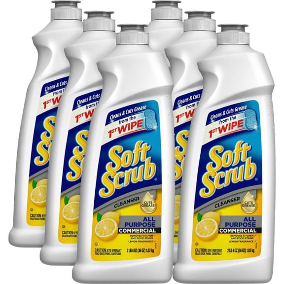 Soft Scrub All Purpose Cleanser, Lemon Scent 36 oz Bottle, 6/Carton