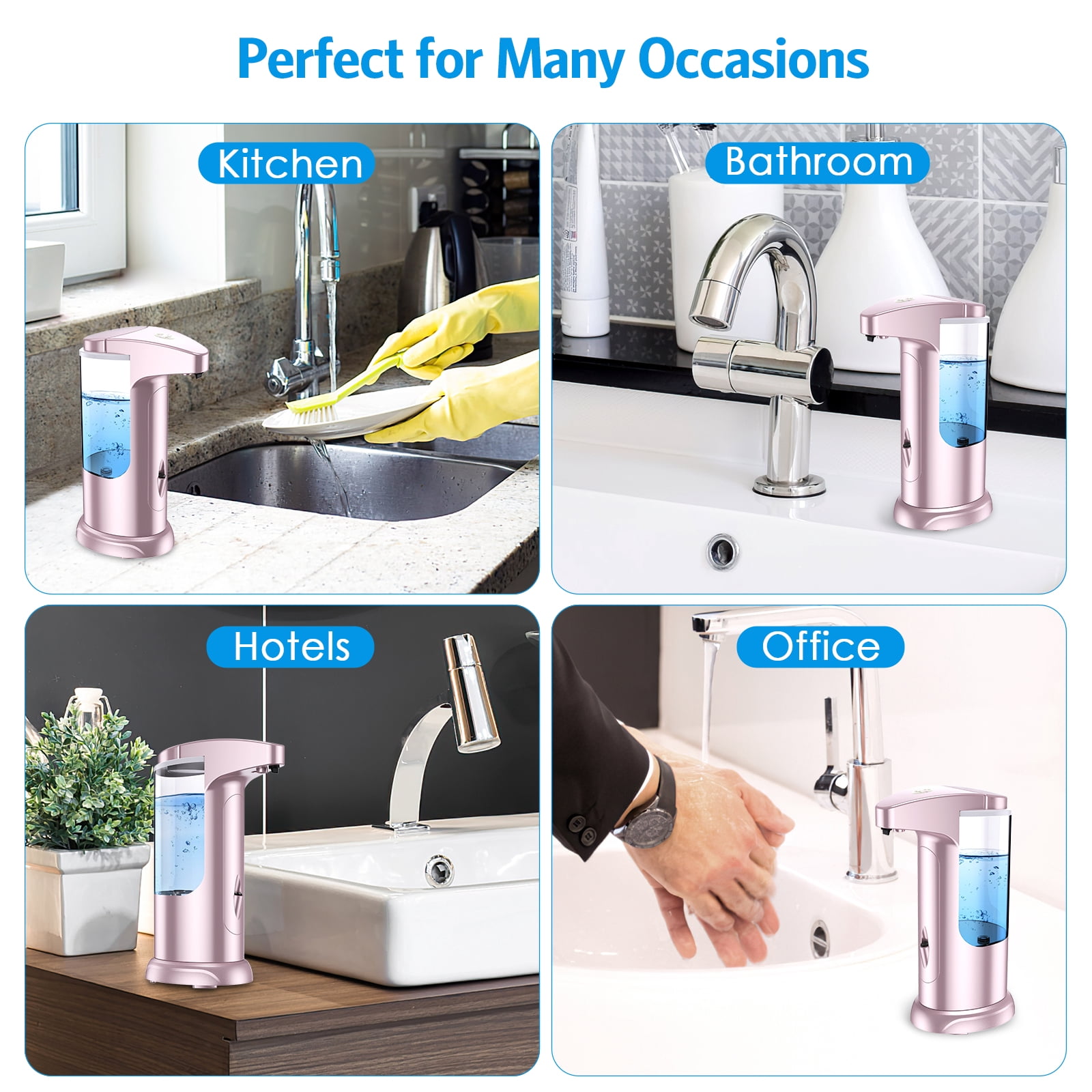 AMIR Soap Dispenser Hand Soap Dispenser Waterproof Liquid Soap Dispenser Automatic Soap Dispenser for Kitchen Bathroom Washroom Toilet Facial Cleanser Pink