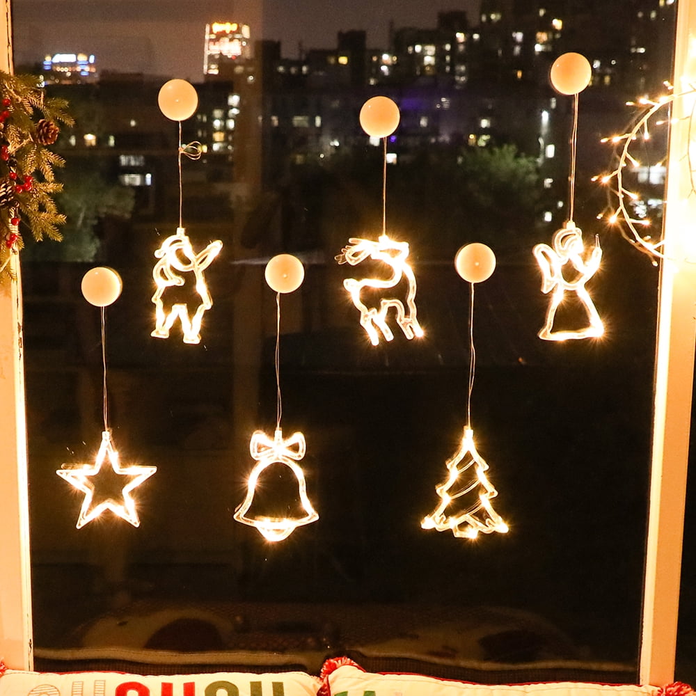 Christmas LED Window Decor Fairy Light Lamp with Sucker Hook Battery Operated US 