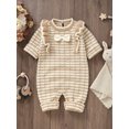 thumbnail image 3 of Nituyy Baby Girl Sweater Romper Ruffle Long Sleeve Round Neck Bow Front Knit Jumpsuit Infant Outfit, 3 of 6
