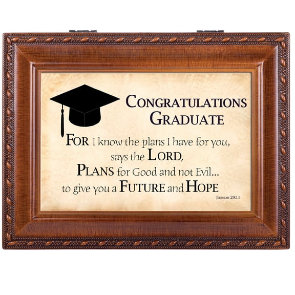 Graduation Woodgrain Inspirational Cottage Garden Traditional Music Box Plays Pomp & Circumstance