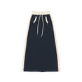thumbnail image 5 of Franhais Women Casual Skirt,Elastic Waist Color-Contrast Pocket Patchwork A-Line Vintage Long Skirt, 5 of 6