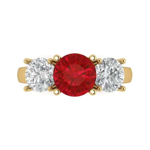 Three-Stone Engagement Ring for Women - 3ct Simulated Pink Tourmaline in 14K Yellow Gold Promise Ring