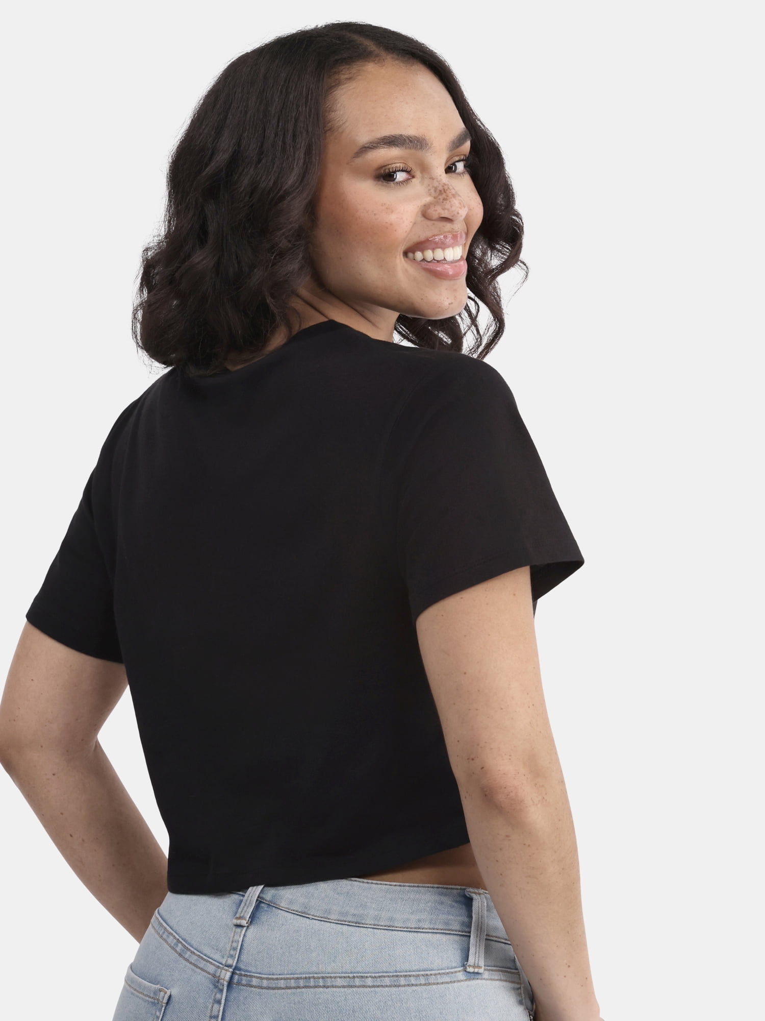 No Boundaries Cropped Boxy Cotton Tee with Short Sleeves, Women's