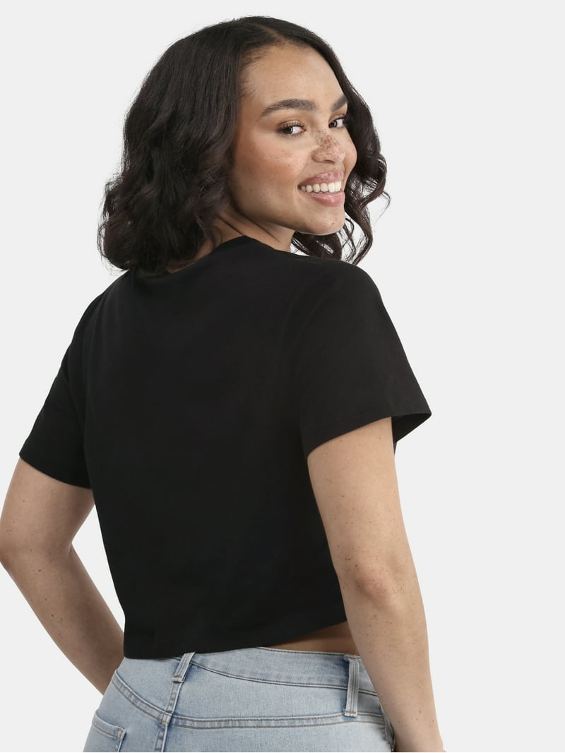 No Boundaries Women's Cropped Boxy Cotton T-Shirt Short Sleeve