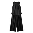 thumbnail image 6 of Xinsrenus Summer 2 Piece Matching sets for Women Cotton Linen Sleeveless Button Front Vest Tops Cropped Wide Leg Pants Elegant Office Work Outfits, 6 of 6
