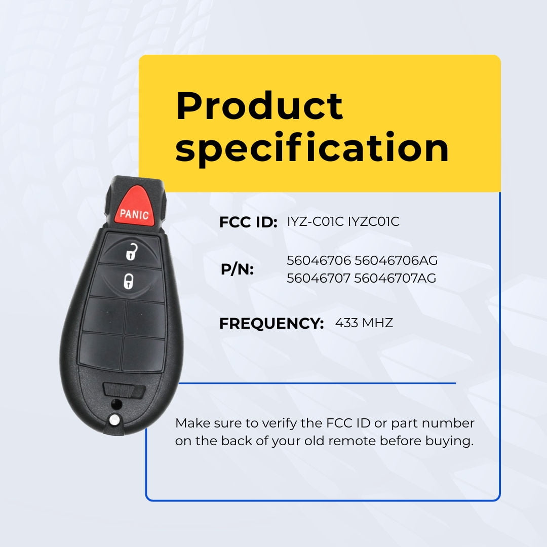 Key Fob Eye4Techs Replacement for Dodge Journey 2010 FCC IYZ-C01C IYZC01C Part Number 56046706 56046706AG 56046707 56046707AG Pack of 2