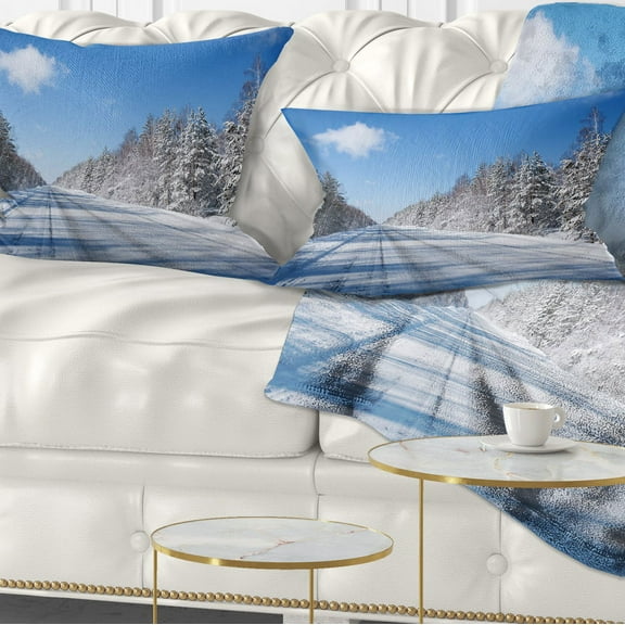 Designart Winter Road - Landscape Photography Throw Pillow - 12x20