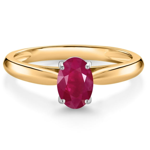 Gem Stone King 10K Yellow Gold Red Ruby Solitaire Engagement Ring for Women (1.00 Cttw, Oval 7X5MM, Gemstone July Birthstone, Size 7)