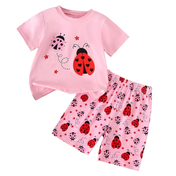 larppty Baby Girls' Ladybug Print Pajama Set – Soft Cotton Sleepwear for Infants, Cozy 2-Piece Outfit, Comfortable Summer & Home Wear(Red, 4-5 Years)