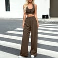 thumbnail image 5 of Bloomae Two Piece Sets for Women Summer Sleeveless Ruched Button Down V Neck Cropped Tank Tops and Elastic Waist Wide Leg Pants with Pockets Matching Sets Coffee L, 5 of 8